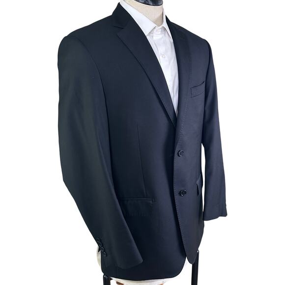 Pronto Uomo Men 44L Blazer Sport Coat Black Italy Super 120s Lanifico Rodina - Picture 2 of 11